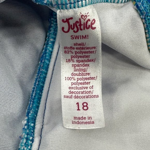 Justice Swim Girl's Size 18 One Piece Swim Suit Tie Neck Blue Preowned - Picture 3 of 11